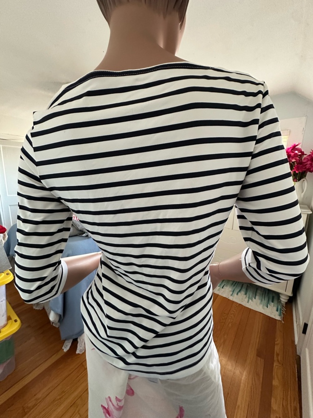 Saint James Garde-Cote III Black & White Striped 3/4 Sleeve Breton - Picture 4 of 13